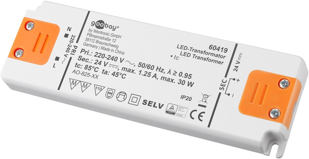 Goobay LED-Trafo 24 V/30 W - 24 V DC für LEDs bis 30 W Gesamtlast Goobay LED-Trafo 24 V/30 W - 24 V DC für LEDs bis 30 W Gesamtlast von Goobay
