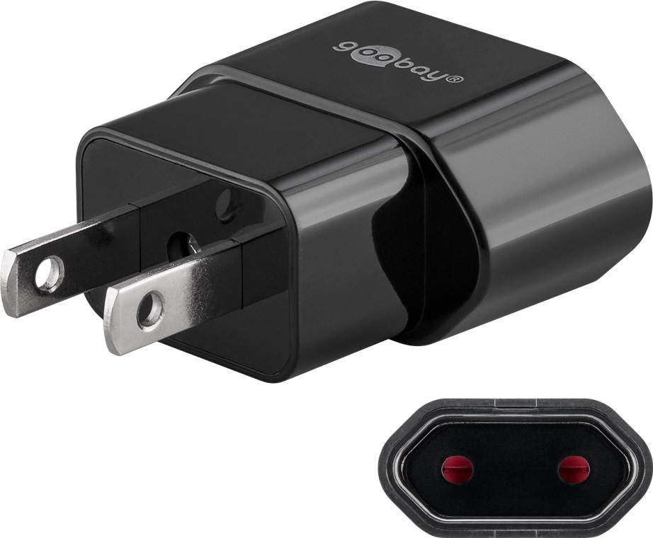 Goobay Netzadapter US/Japan, Schwarz - Eurostecker (Typ C, CEE 7/16) > US-/Japan-Stecker (Typ A, NEMA 1-15, 2-polig) von Goobay