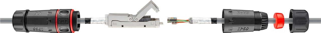 Goobay Outdoor (IP68) Netzwerkkabel-Verbinder, CAT 6 STP geschirmt - staub- und wasserdicht, Klemmleiste für LSA Montage (werkzeugfrei) von Goobay