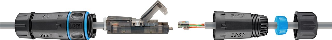 Goobay Outdoor (IP68) Netzwerkkabel-Verbinder, CAT 6A UTP ungeschirmt - staub- und wasserdicht, Klemmleiste für LSA Montage (werkzeugfrei) von Goobay