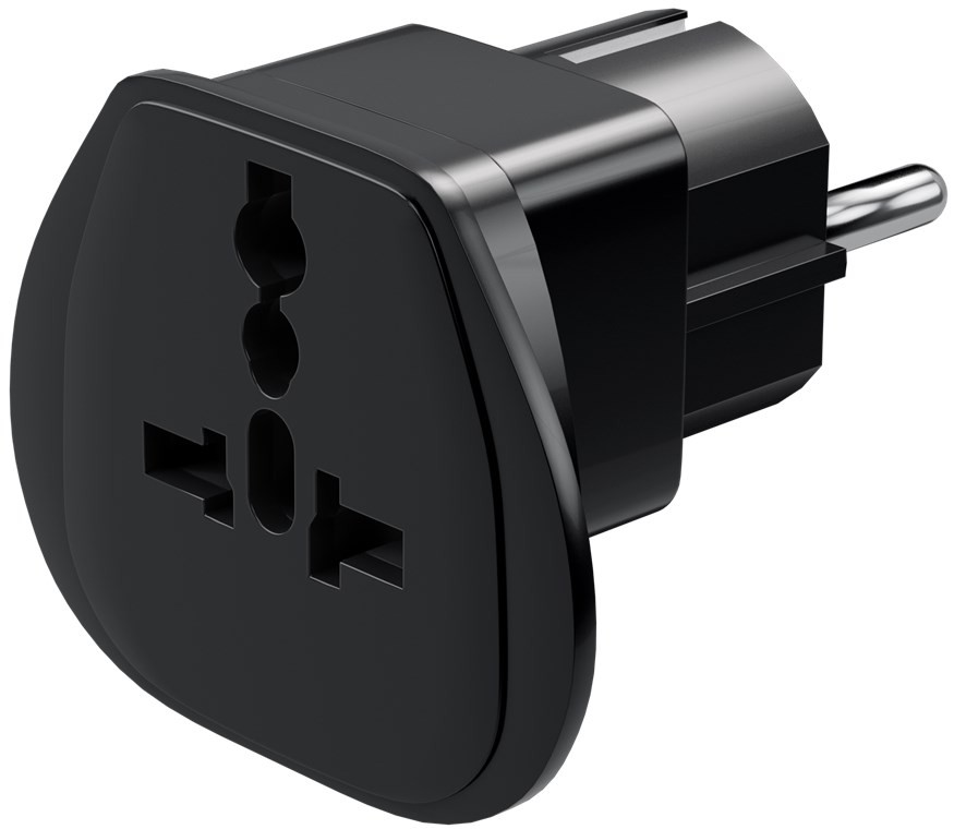Goobay Reiseadapter Welt auf EU, Schwarz - Schutzkontaktstecker (Typ F, CEE 7/7) > UK-Buchse, Schweiz-Buchse (Typ J, SEV 1011), Italien-Buchse (Typ L, CEI 23-16-VII), US/Japan-Buchse (Typ B, NEMA 5-15 von Goobay