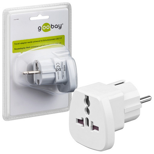 Goobay Reiseadapter Welt auf EU Schutzkontaktst. Typ F, CEE 7/7 UK-Buchse, Schweiz-Buchse (Typ J, SEV 1011), Italien-Buchse (Typ L, CEI 23-16-VII), US von Goobay