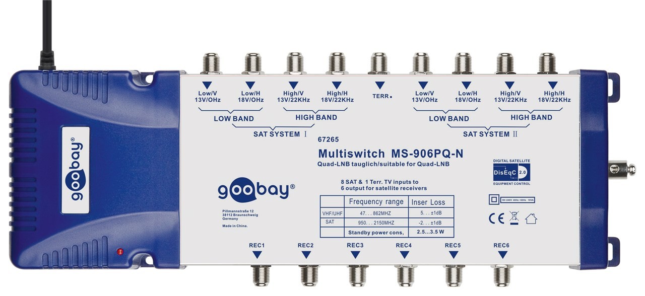 Goobay SAT-Multischalter 9 Eingänge/6 Ausgänge - Verteiler für max. 6 Teilnehmer von zwei Satelliten Goobay SAT-Multischalter 9 Eingänge/6 Ausgänge - Verteiler für max. 6 Teilnehmer von zwei Satelliten von Goobay