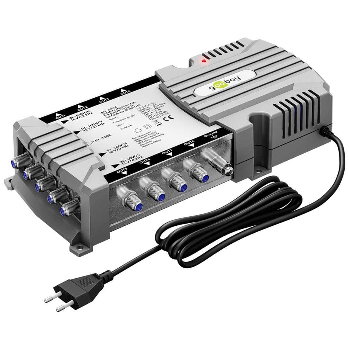 Goobay Sat-Multischalter 1 Sat / 5 Eingängen (4K & 8K UHD/DAB+ Quad & Quattro LNB tauglich) 8 Teilnehmer von Goobay