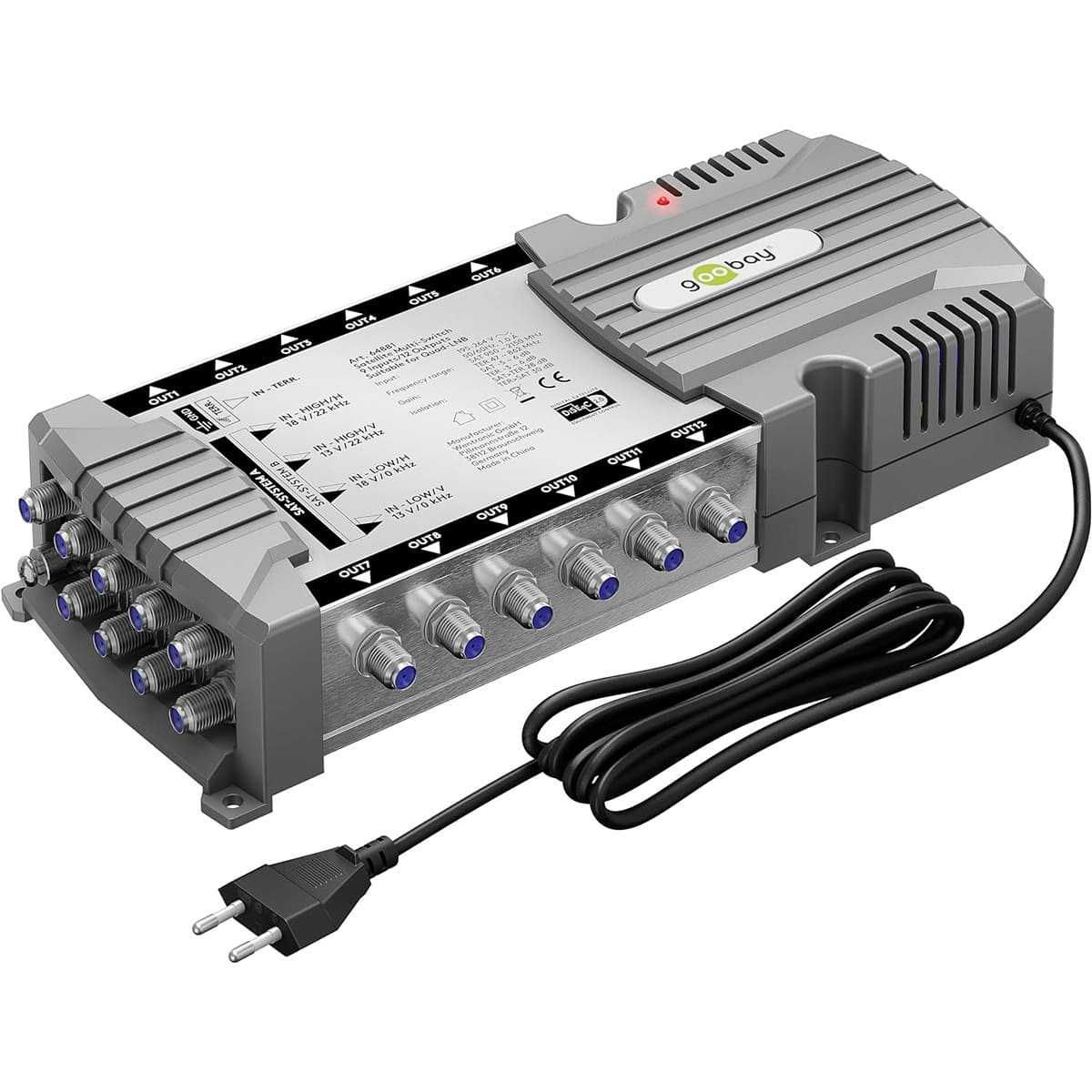 Goobay Sat-Multischalter 2 Sat / 9 Eingängen (4K & 8K UHD/DAB+ Quad & Quattro LNB tauglich) 12 Teilnehmer von Goobay
