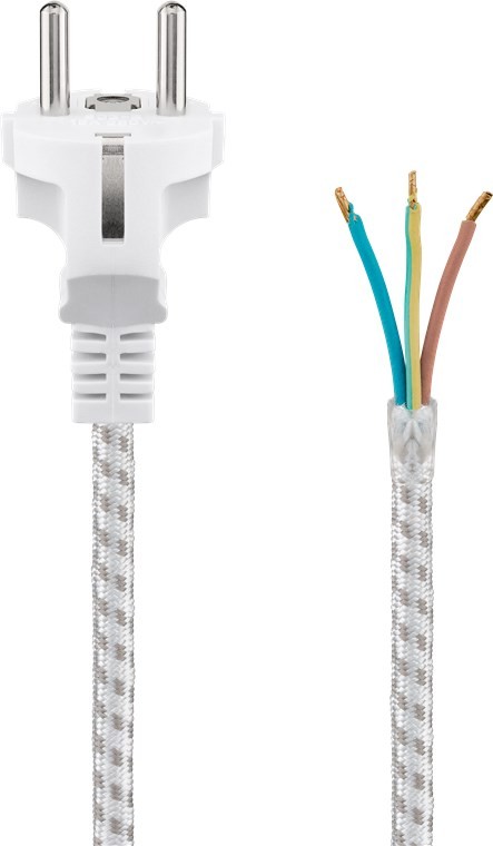 Goobay Schutzkontaktkabel hitzebeständig zum Konfektionieren, 3 m, Weiß-Silber - Hybridtstecker (Typ E + F, CEE 7/7) > lose Kabelenden von Goobay