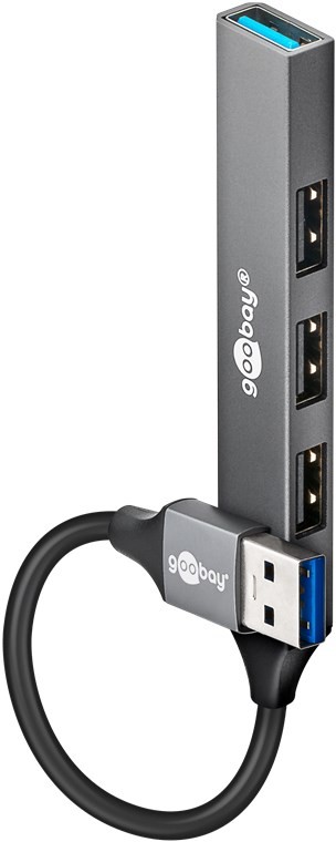 Goobay Slim 4-Port USB-Hub, USB-A auf USB-A, USB 3.2 - USB-A-Stecker (USB 3.2) > 1x USB-A-Buchse (USB 3.2), 3x USB-A-Buchse (USB 2.0) von Goobay
