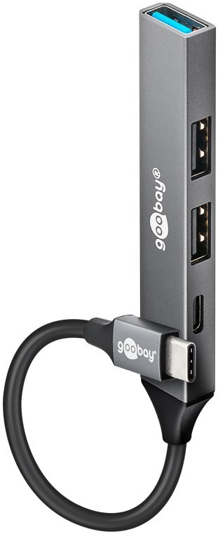 Goobay Slim 4-Port USB-Hub, USB-C™ auf USB-C™/USB-A, USB 3.2 - USB-C™-Stecker > 1x USB-A-Buchse (USB 3.2), 1x USB-C™-Buchse (USB 2.0), 2x USB-A-Buchse (USB 2.0) von Goobay