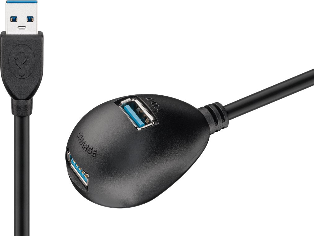 Goobay USB 3.0 Hi-Speed-Verlängerungskabel mit Standfuss, Schwarz - USB 3.0-Stecker (Typ A) > 2x USB 3.0-Buchse (Typ A) von Goobay