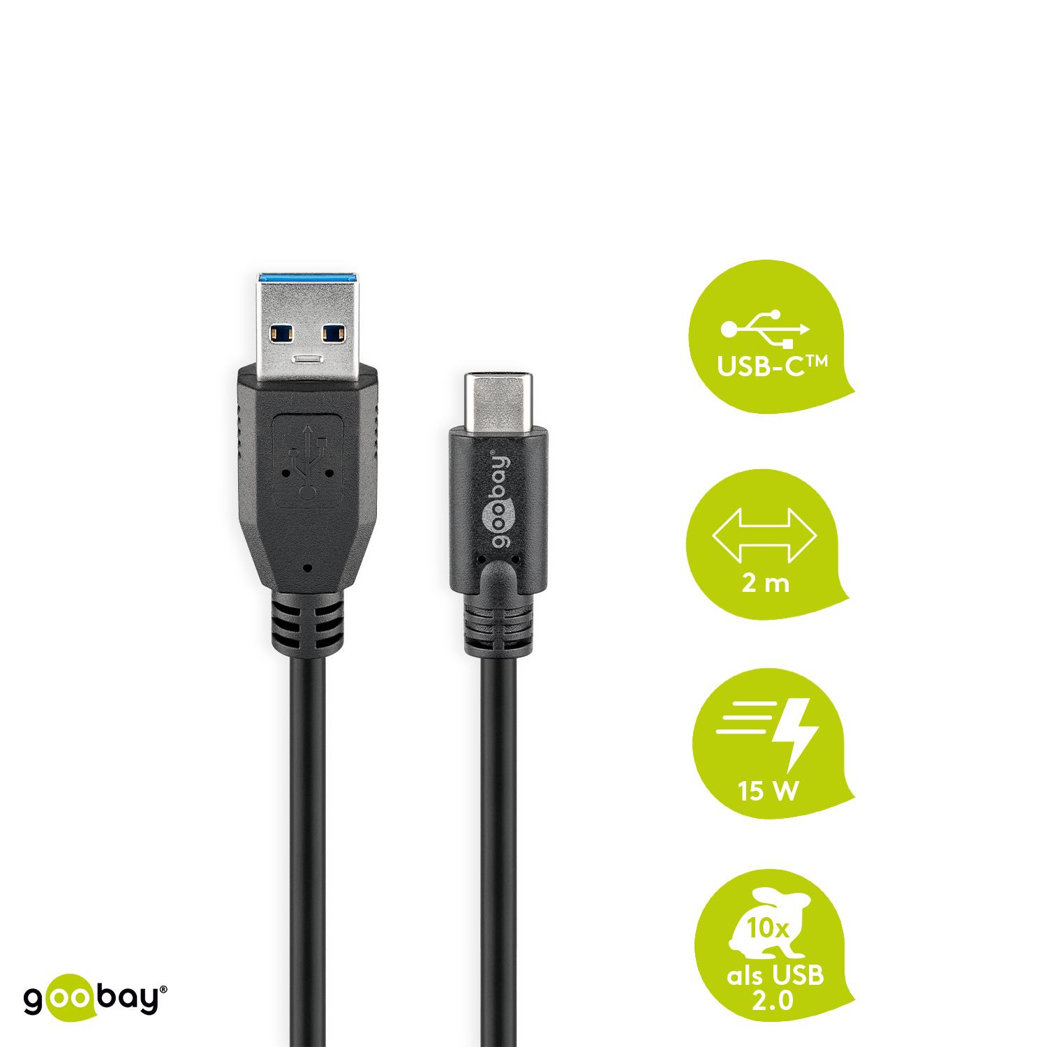 Goobay USB 3.0-Stecker (Typ A) > USB 3.1-Stecker (Typ C) [2m schwarz] von Goobay