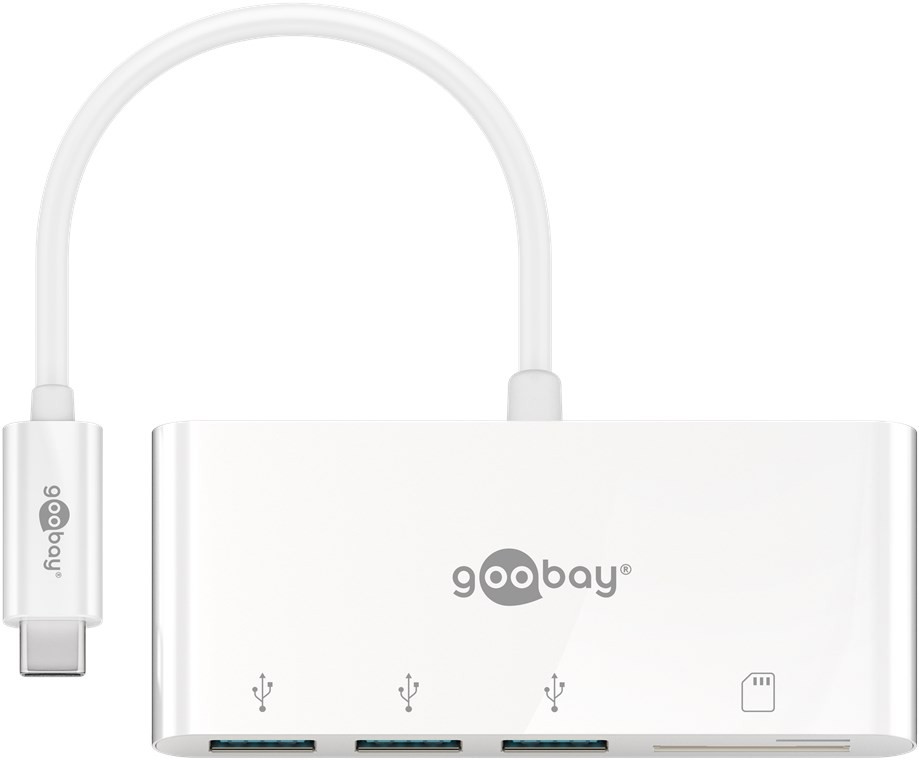 Goobay USB-C™ Multiport Adapter CardReader - erweitert ein USB-C™ Gerät um drei USB 3.0 Anschlüsse sowie einen Kartenschacht für SD/MMC- und Micro SD-Karten von Goobay