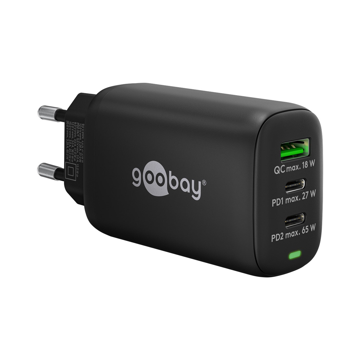 Goobay USB-C™ PD 3-fach Multiport-Schnellladegerät (65 W) - schwarz von Goobay