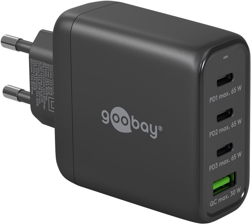 Goobay USB-C™ PD Multiport-Schnellladegerät (68 W) schwarz - 3x USB-C™-Anschlüsse (Power Delivery) und 1x USB-A-Anschluss (Quick Charge) - schwarz von Goobay