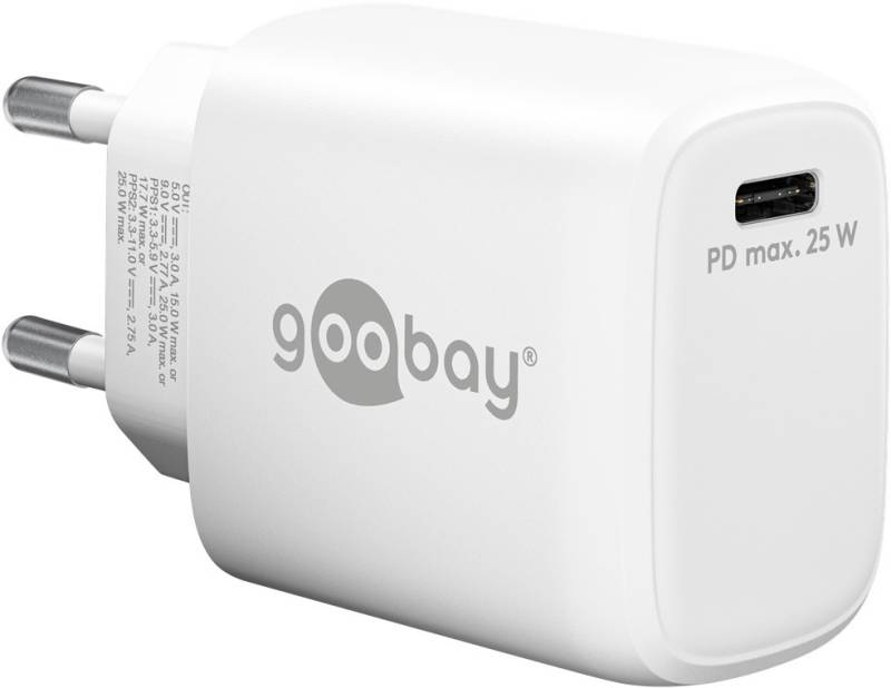 Goobay USB-C™ PD Schnellladegerät (25 W) weiß - 1x USB-C™-Anschluss (Power Delivery) - weiß von Goobay