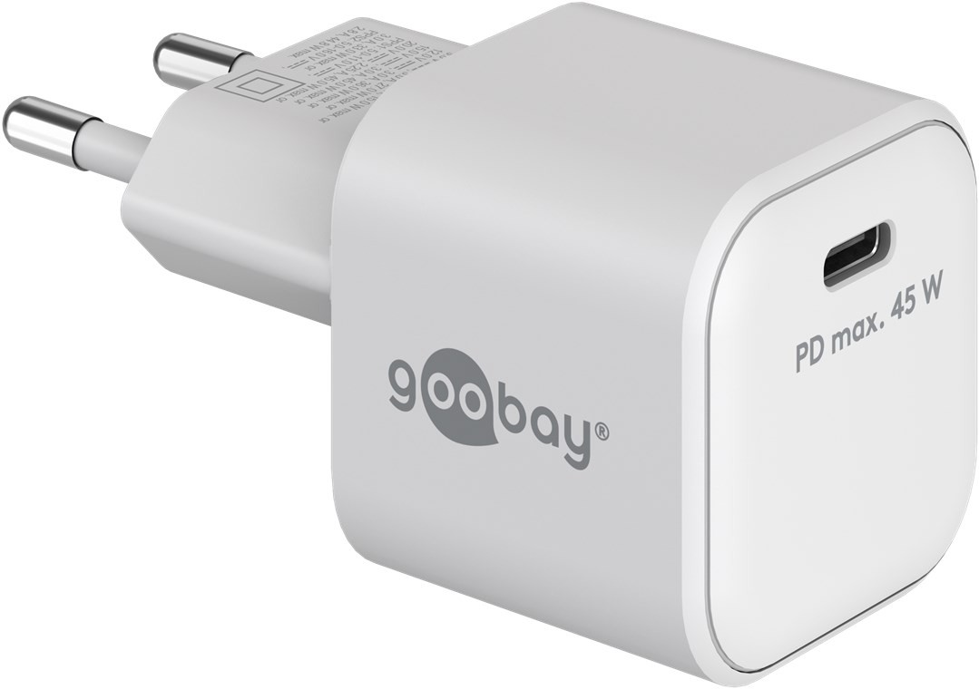 Goobay USB-C™ PD Schnellladegerät Nano (45 W) weiß - 1x USB-C™-Anschluss (Power Delivery) - weiß von Goobay