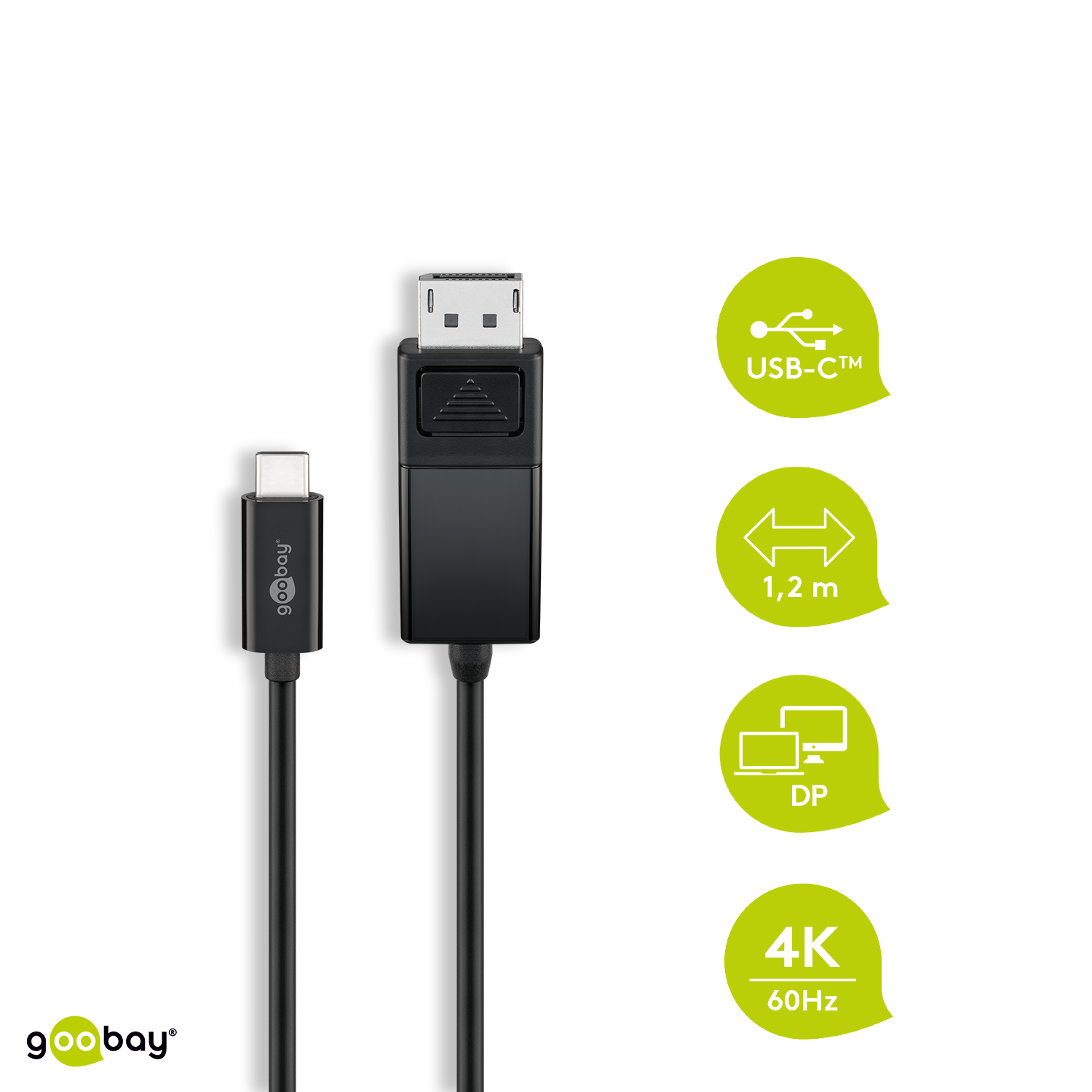 Goobay USB-C auf DisplayPort Kabel, Schwarz 4k@60Hz, 1,20 m von Goobay