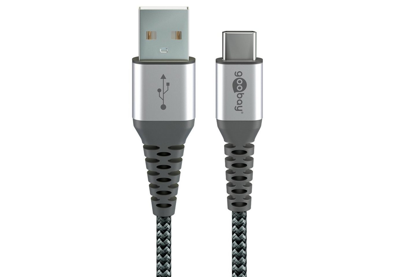 Goobay USB-C auf USB-A Kabel mit Textilmantel und Metallsteckern USB-Kabel, USB Typ A, USB-C (50 cm), 60 W Leistung, 480 Mbit/s Datenübertragungsraten, Grau von Goobay