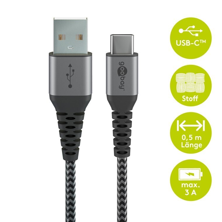 Goobay USB-C auf USB-A mit Metallsteckern, grau, 0,5m von Goobay