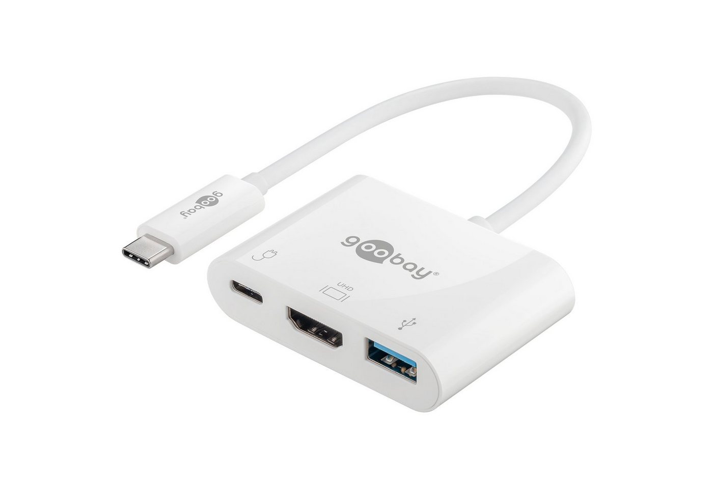 Goobay USB-Verteiler USB-C Multiport Adapter HDMI / USB / USB-C Buchsen (5 Gbit/s Übertragungsrate, 4K @ 30 Hz), Anschlüsse 1x HDMI / 1x USB-A / 1x USB-C von Goobay