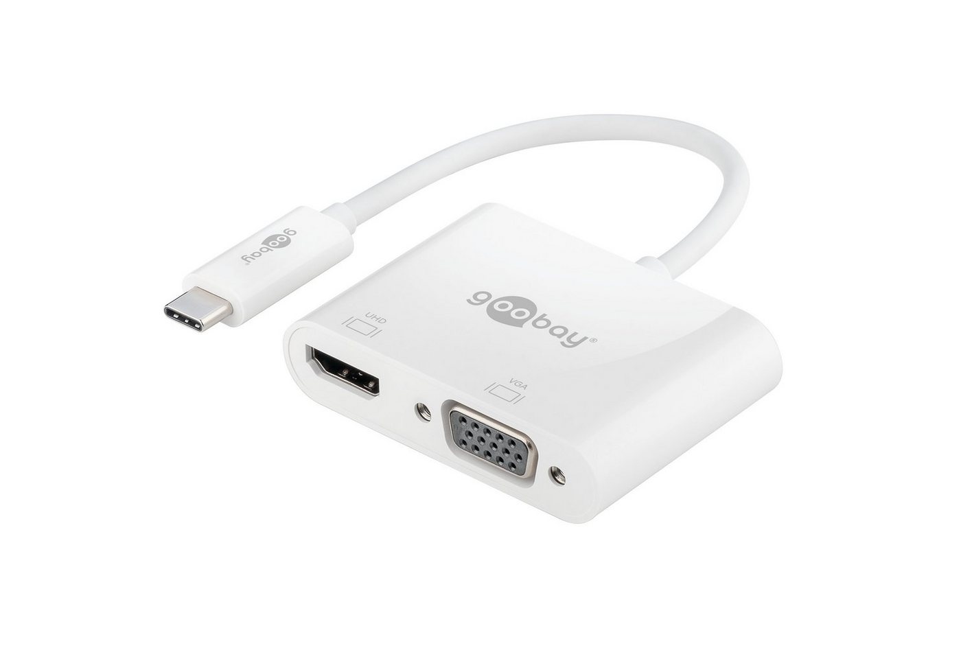 Goobay USB-Verteiler USB-C Multiport Adapter mit HDMI & VGA Buchse (USB-C Hub Multiport Adapter), HDMI 4K @ 60 Hz / VGA 4K @ 1920 / Weiß von Goobay