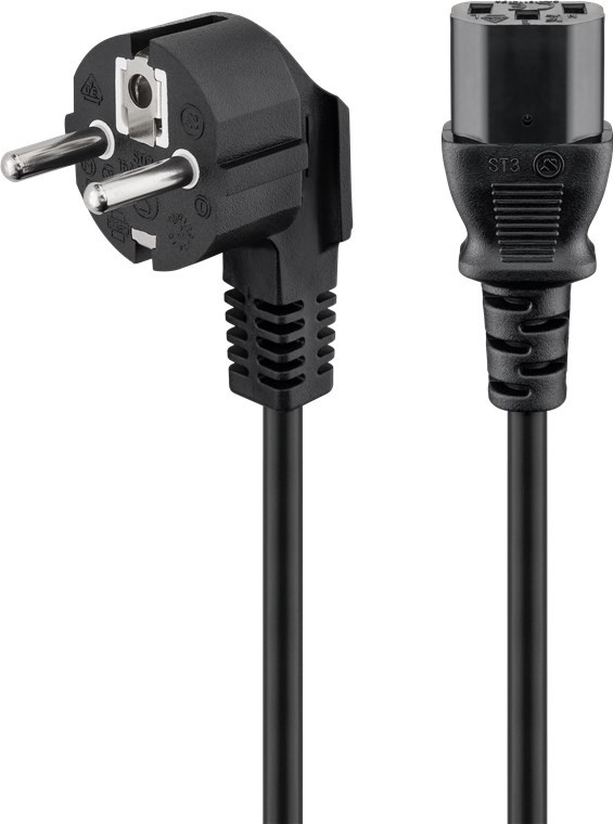Kaltgeräte Anschlusskabel abgewinkelt, 3 m, Schwarz Schutzkontaktstecker (Typ F, CEE 7/7) > Gerätebuchse C13 (Kaltgeräteanschluss) von Goobay
