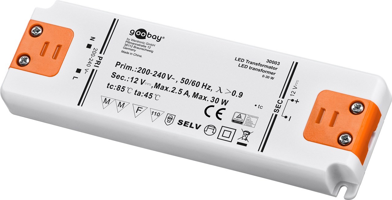 LED-Trafo 12 V/30 W 12 V DC für LEDs bis 30 W Gesamtlast LED-Trafo 12 V/30 W 12 V DC für LEDs bis 30 W Gesamtlast von Goobay