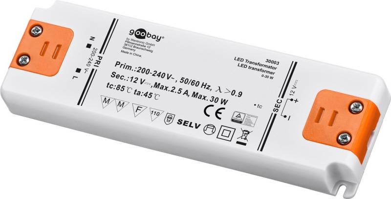 LED-Trafo 12 V/30 W 12 V DC für LEDs bis 30 W Gesamtlast von Goobay