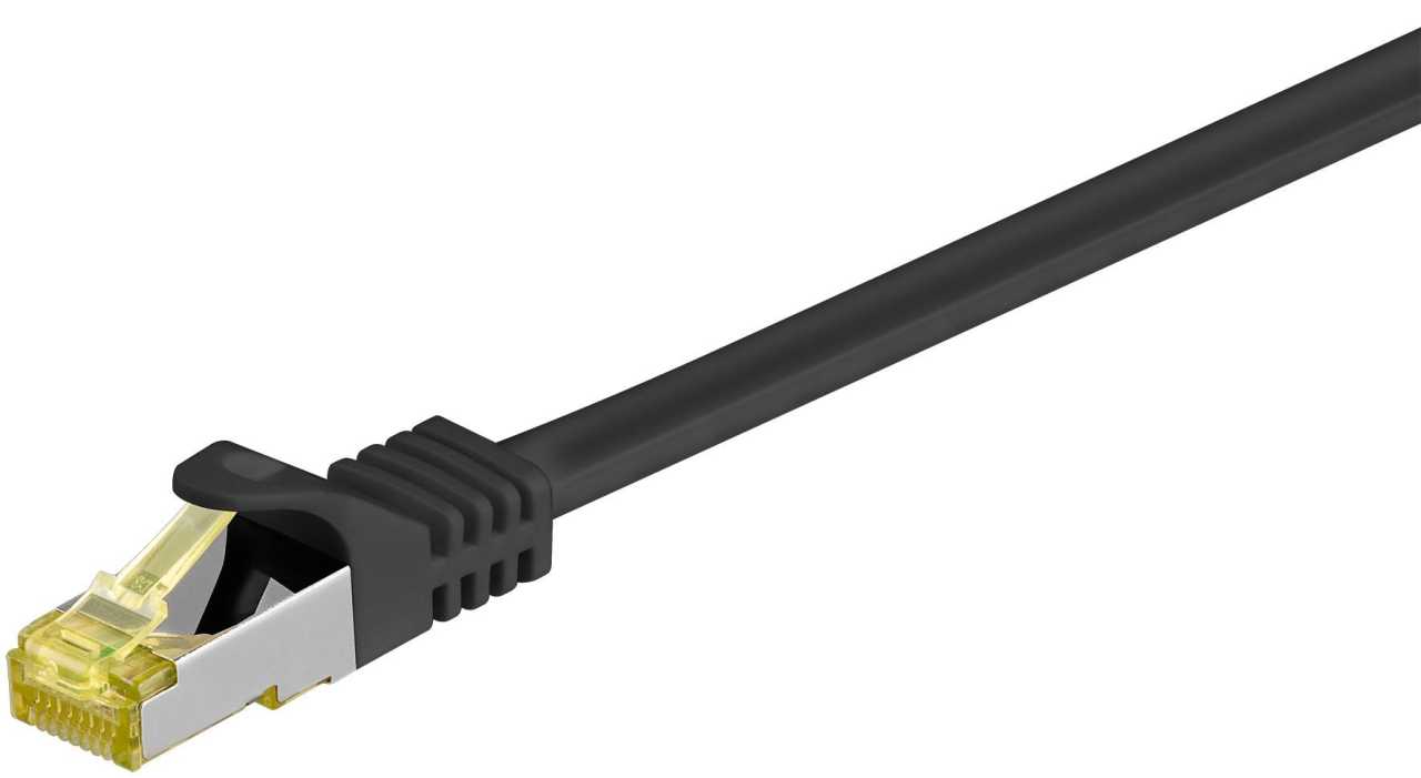 Cat.6a Patchkabel RJ45 LAN Kabel S/FTP PiMF LSZH CU 500 MHz mit CAT 7 Rohkabel 5m Schwarz von Goobay