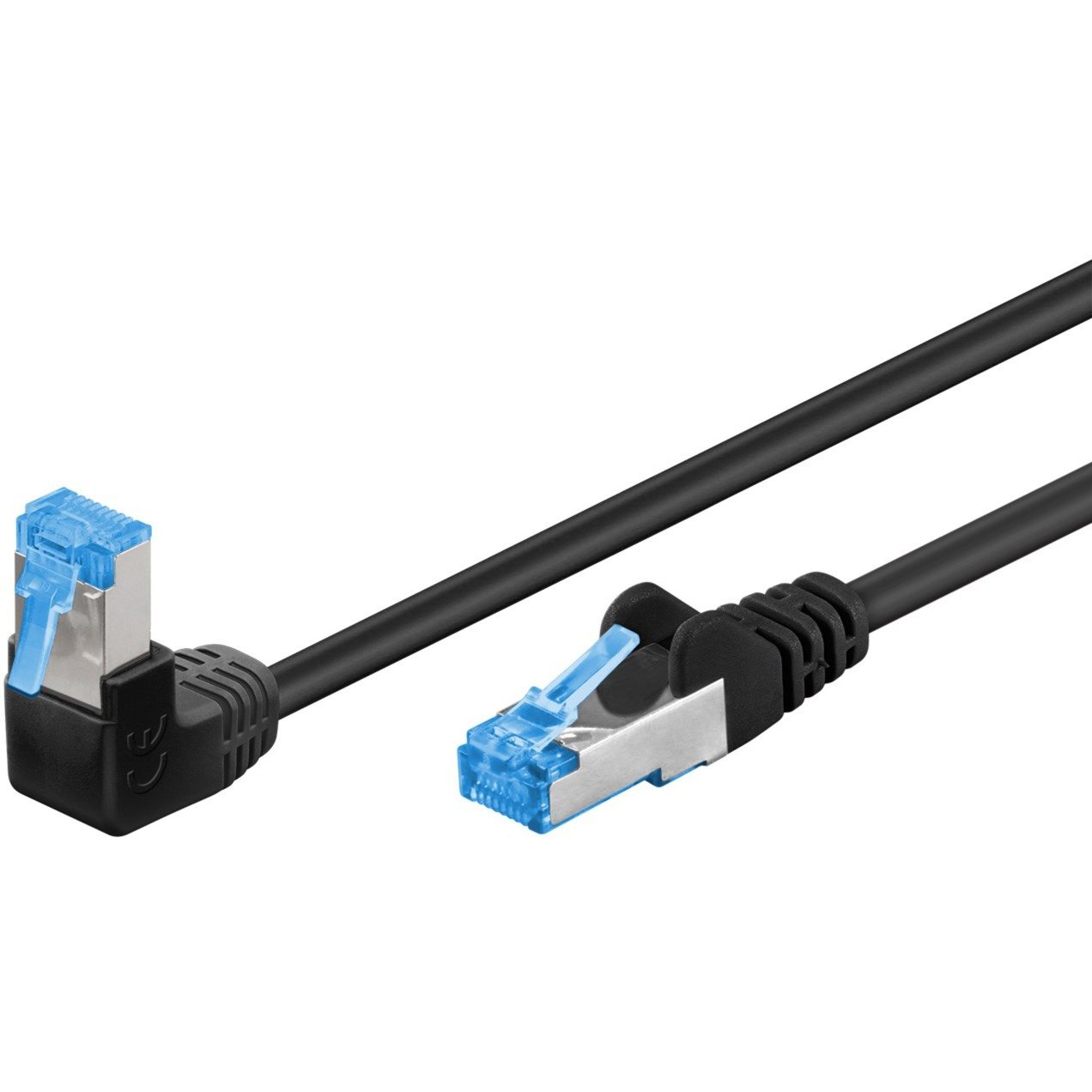 Patchkabel Cat.6a S/FTP (PiMF), 1x 90° gewinkelt von Goobay