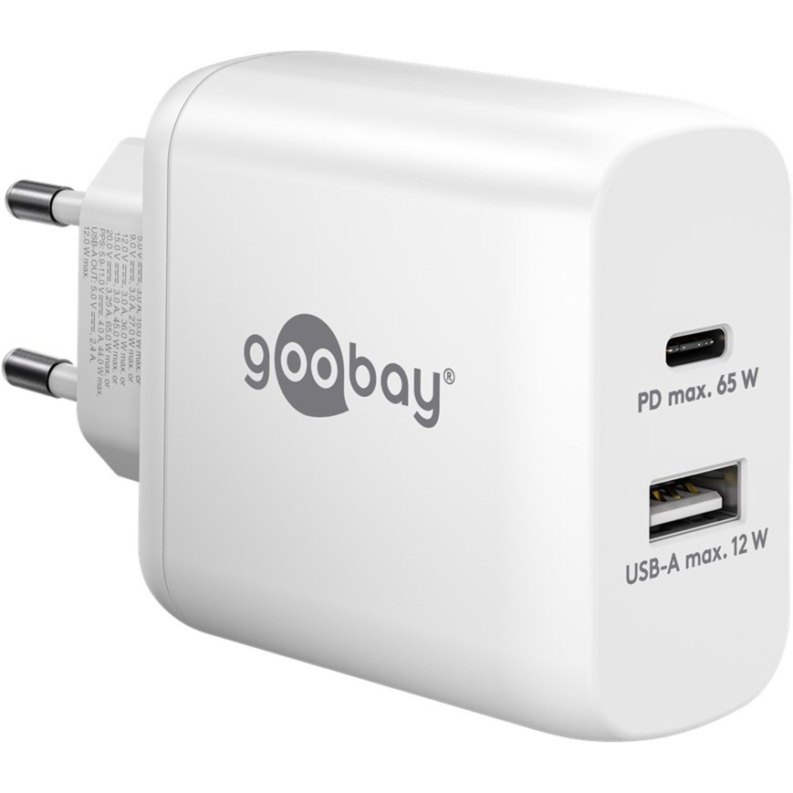 USB-C Dual-Schnellladegerät, PD, GaN, 65 Watt USB-C Dual-Schnellladegerät, PD, GaN, 65 Watt von Goobay