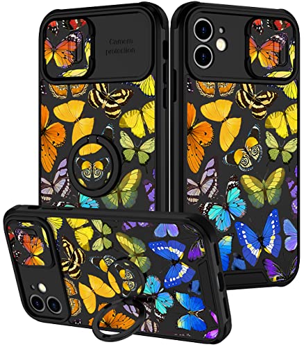 Goocrux (2-in-1) Schutzhülle für iPhone 11, Schmetterling, Frauen, Mädchen, hübsche Handyhülle mit Schiebekamera-Abdeckung + Ringhalter, niedlich, Design für iPhone 11, 6.1 Zoll von Goocrux