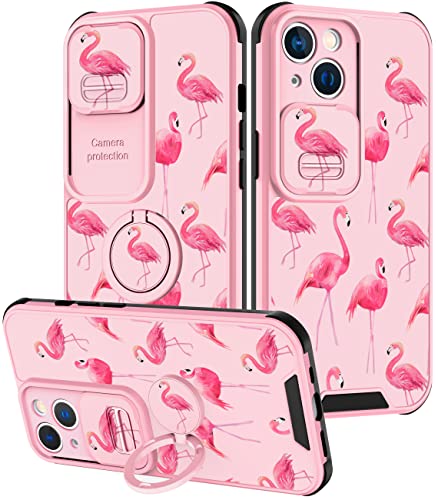 Goocrux (2-in-1) Schutzhülle für iPhone 13 Mini, niedlicher rosa Flamingo, Frauen, Design mit Schiebekamera-Abdeckung + Ringhalter, einzigartige ästhetische Hüllen für iPhone 13 Mini 5.4 Zoll von Goocrux