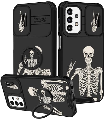 Goocrux (2-in-1 Schutzhülle für Samsung Galaxy A23 5G, Totenkopf-Skelett für Frauen, niedliches Handyhülle, Jungen, lustiges Gothic-Grusel-Design mit Schiebe-Kamera-Abdeckung + Ringständer für Galaxy von Goocrux