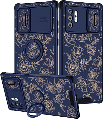 Goocrux (2-in-1 Schutzhülle für Samsung Galaxy Note 10 Plus, Blumenblumen, für Frauen, Mädchen, Mädchen, Handyhülle, niedliches Goldpflanzen-Muster, Design mit Schiebe-Kamera-Abdeckung + Ring, von Goocrux