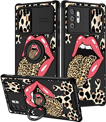 Goocrux (2-in-1 Schutzhülle für Samsung Galaxy Note 10 Plus, Leopardenmuster, Damen, Mädchen, Handyhülle, mit Schiebekamera-Abdeckung + Ringhalter, coole rote Lippenhüllen für Note10 Plus 6.8 Zoll von Goocrux