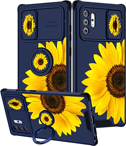 Goocrux (2-in-1 Schutzhülle für Samsung Galaxy Note 10 Plus, Sonnenblumen-Blumenmuster für Frauen und Mädchen, Mädchen, niedliches Blumen-Design mit Schiebe-Kamera-Abdeckung + Ringhalter, einzigartige von Goocrux
