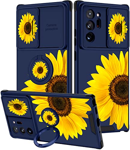 Goocrux (2-in-1 Schutzhülle für Samsung Galaxy Note 20 Ultra, Sonnenblumen-Blumenmuster, für Frauen, Mädchen, Mädchen, Handyhülle, niedliches Blumen-Design mit Schiebe-Kamera-Abdeckung + Ringhalter, von Goocrux