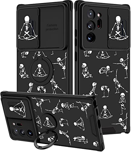 Goocrux (2-in-1 Schutzhülle für Samsung Galaxy Note 20 Ultra, Totenkopf, niedliche Handyhülle, Skelett, Yoga, Horror-Design, mit Schiebe-Kamera-Abdeckung + Ringhalter, coole schwarze lustige von Goocrux