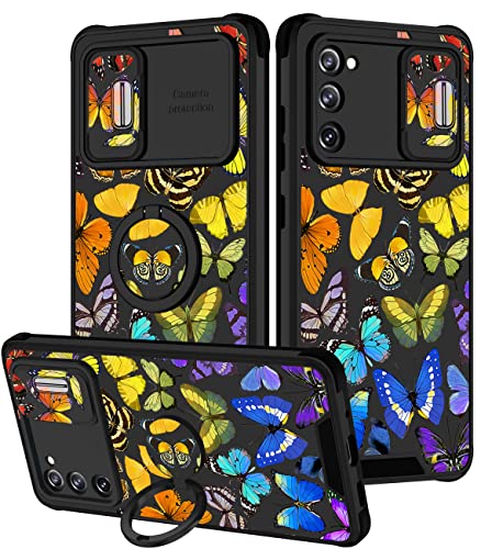 Goocrux (2-in-1 Schutzhülle für Samsung Galaxy S20 FE 5G, Schmetterling, Frauen und Mädchen, hübsche Handyhülle mit Schiebe-Kamera-Abdeckung + Ringhalter, niedliche bunte von Goocrux