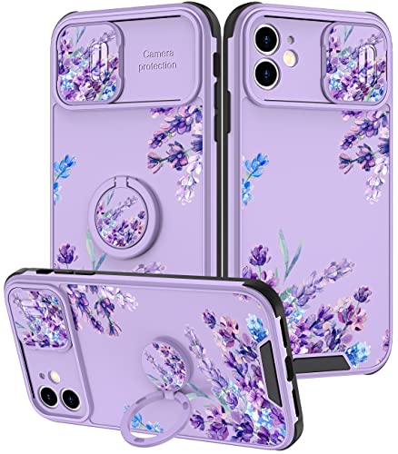 Goocrux (2-in-1 Schutzhülle für iPhone 12, Blumenmuster, für Frauen, Mädchen, niedliches Lavendel-Pflanzen-Design, lila Hüllen für iPhone 12, 15.4 cm (6.1 Zoll) von Goocrux