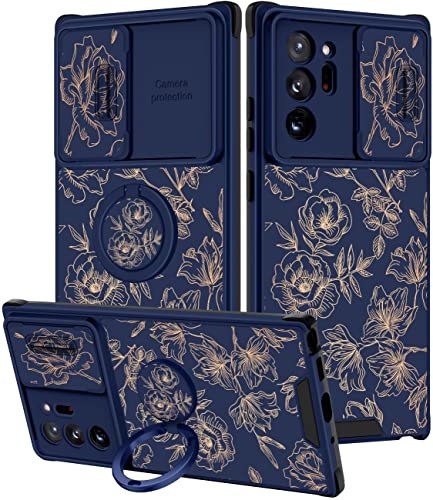Goocrux 2-in-1-Schutzhülle für Samsung Galaxy Note 20 Ultra 5G, Motiv: Blumen und Blumen, niedliches Goldpflanzen-Design, mit Schiebe-Kamera-Abdeckung und Ring, modische Hüllen für Note20 Ultra 5G, von Goocrux