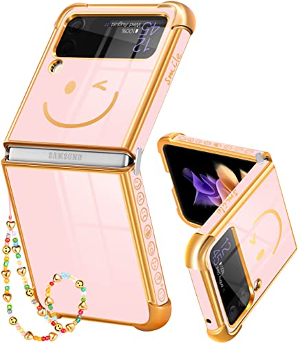 Goocrux (2-in-1 für Samsung Galaxy Z Flip 4 Hülle niedlich für Frauen Mädchen Mädchen hübsche Handyhüllen und goldenes Design Ästhetische Luxus Beschichtung Abdeckung + Kette für Z Flip 4 5G 6,7 Zoll von Goocrux