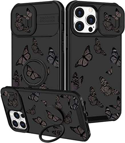 Goocrux (2-in-1 für iPhone 13 Pro Max Hülle für Damen, Schmetterling, Mädchen, einzigartiges Design mit Schiebekamera-Abdeckung + Ringhalter, modische Hüllen für Apple 13 Pro Max 6.7 Zoll von Goocrux