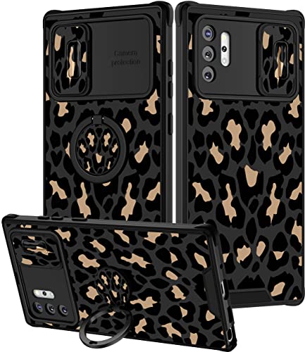 Goocrux (2in1 für Samsung Galaxy Note 10 Plus Hülle Leopard Frauen Mädchen Handyhülle Gepardenmuster Tierdesign mit SchiebeKameraabdeckung + Ringhalter, niedliches schwarzes Muster, mädchenhafte von Goocrux
