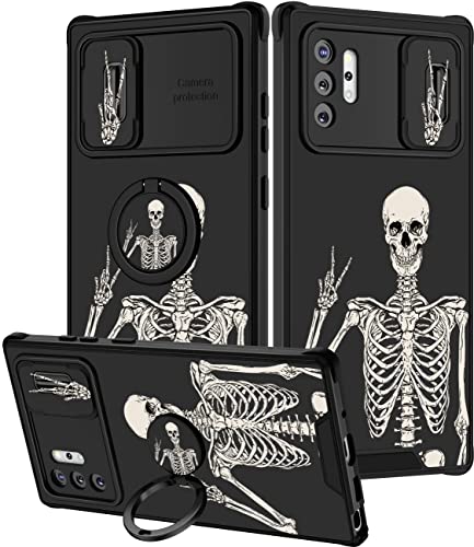 Goocrux (2in1 für Samsung Galaxy Note 10 Plus Hülle Totenkopf Skelett für Frauen Mädchen Niedliche Gothic Handyhülle Ghost Horror mit Slide Camera Cover+Ring Funny Spooky Boys Black Cases for Note10 von Goocrux