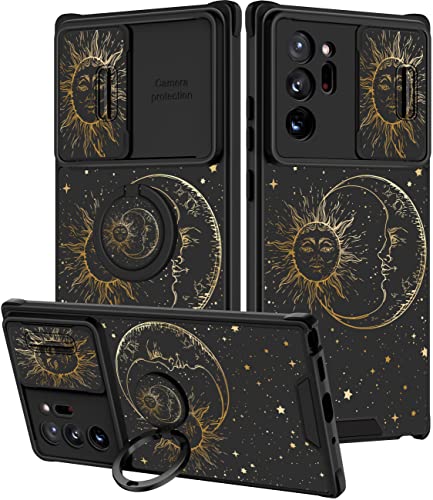 Goocrux (2in1 für Samsung Galaxy Note 20 Ultra Hülle Sonne und Mond für Frauen Mädchen, niedliche Sterne, Handyhülle mit SchiebekameraAbdeckung + Ringhalter, modisches goldenes von Goocrux