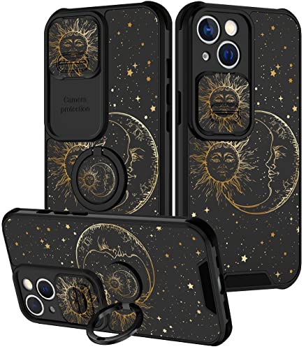 Goocrux (2in1 für iPhone 13 Mini Hülle Sonne und Mond Sterne Frauen Mädchen Niedliche Weltraum-Telefonabdeckung mit Schiebe-Kamera-Abdeckung + Ringhalter Mode Golden Print Design Hüllen für iPhone Goocrux (2in1 für iPhone 13 Mini Hülle Sonne und Mond Sterne Frauen Mädchen Niedliche Weltraum-Telefonabdeckung mit Schiebe-Kamera-Abdeckung + Ringhalter Mode Golden Print Design Hüllen für iPhone von Goocrux