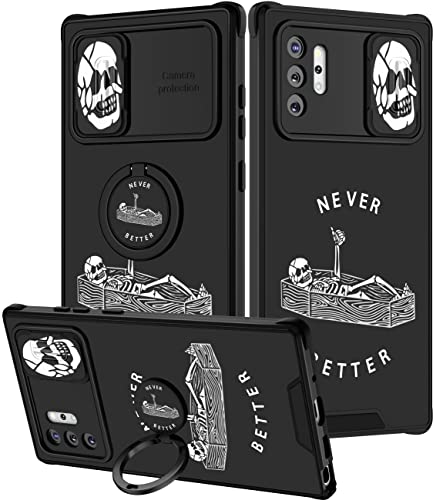 Goocrux 2-in-1-Schutzhülle für Samsung Galaxy Note 10 Plus, Totenkopf-Skelett, für Damen und Mädchen, niedliches Gothic-Design, mit Schiebe-Kamera-Abdeckung und Ring, coole Never Better Spooky Boys von Goocrux