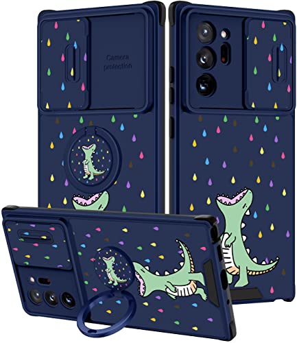 Goocrux 2-in-1-Schutzhülle für Samsung Galaxy Note 20 Ultra, Dinosaurier für Frauen und Mädchen, niedliches Cartoon-Handycover mit Schiebe-Kamera-Abdeckung und Ringhalter, grünes Dinosaurier-Design, von Goocrux