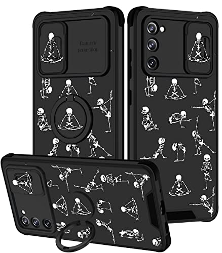 Goocrux [2-in-1 Schutzhülle für Samsung Galaxy S20 FE 5G, Totenkopf-Design, niedliches Skelett, Yoga, Geist, cooles schwarzes lustiges Muster, Teenager-Hüllen für S20FE 16.5 cm (6.5 Zoll) von Goocrux